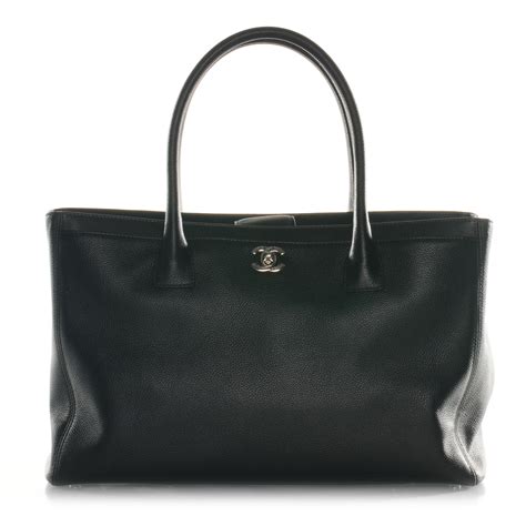 chanel black leather cerf shopper tote bag|Chanel executive shopper tote.